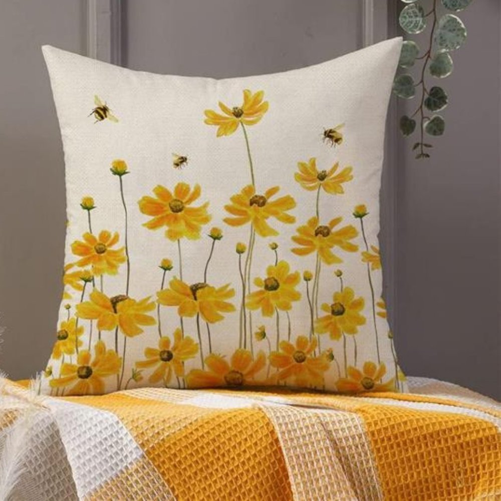 Floral Decorative Throw Pillow Cover Accent Case Farmhouse Cottage Spring Decor